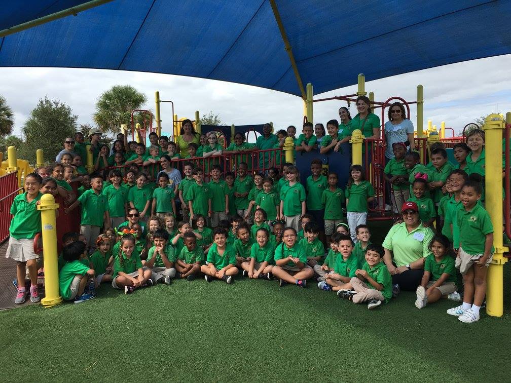 Students gathered on the playground